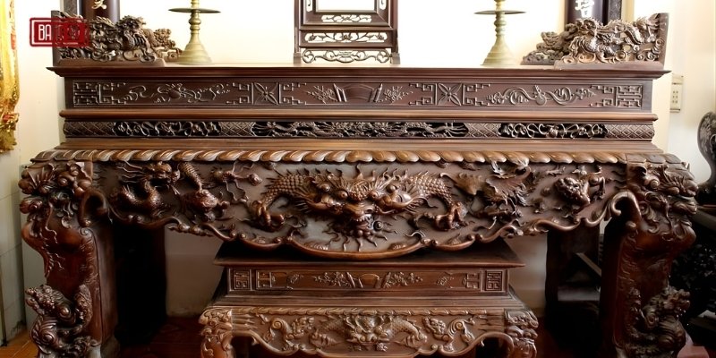 Bàn Thờ đứng Gỗ Mun Chạm Tứ Linh