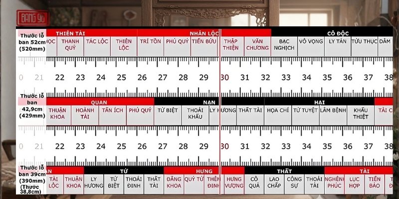 Bảng Tra Cứu Thước Lỗ Ban Bàn Thờ