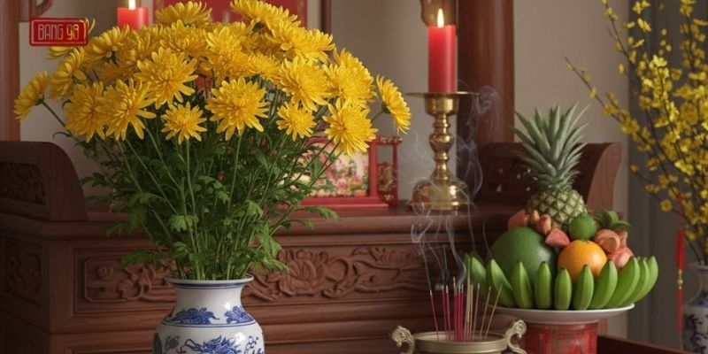 Hoa Cúc Vàng Chưng Bàn Thờ Ngày Tết